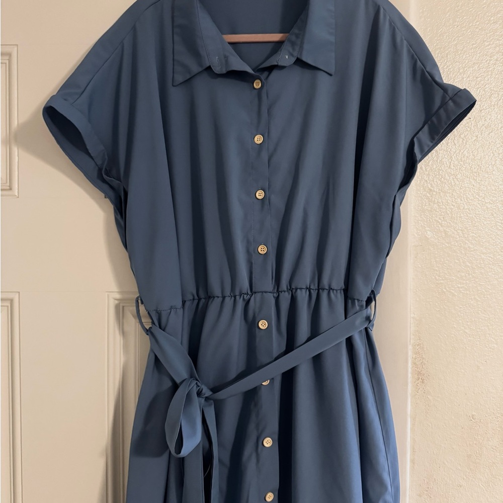 Elegant Blue Shirt Dress